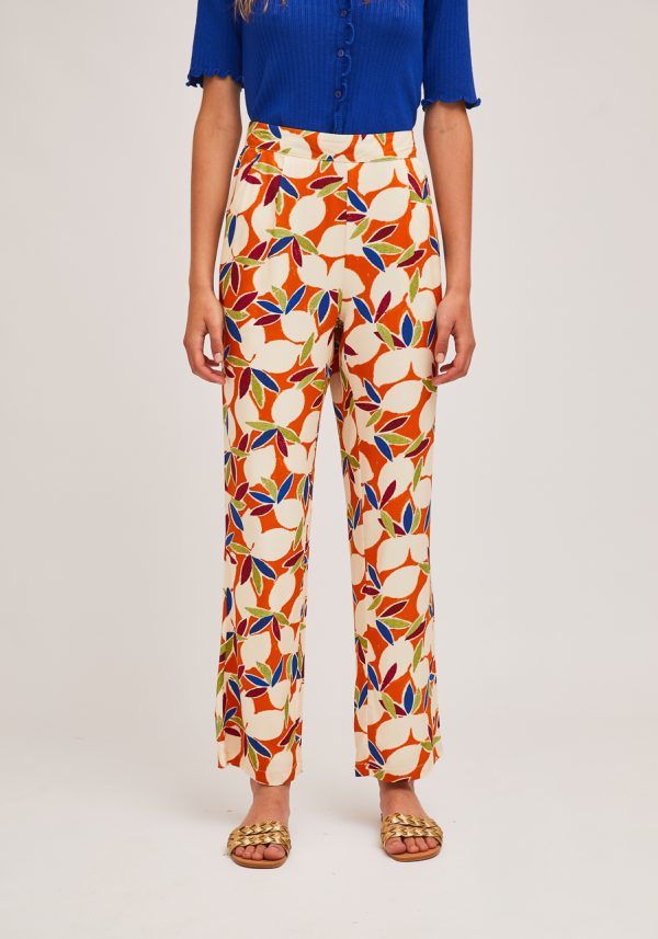 PANTALON ESTAMPADO FLORAL AZUL Y NARANJA - Imagen 2