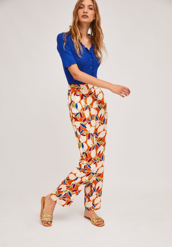 PANTALON ESTAMPADO FLORAL AZUL Y NARANJA - Imagen 4