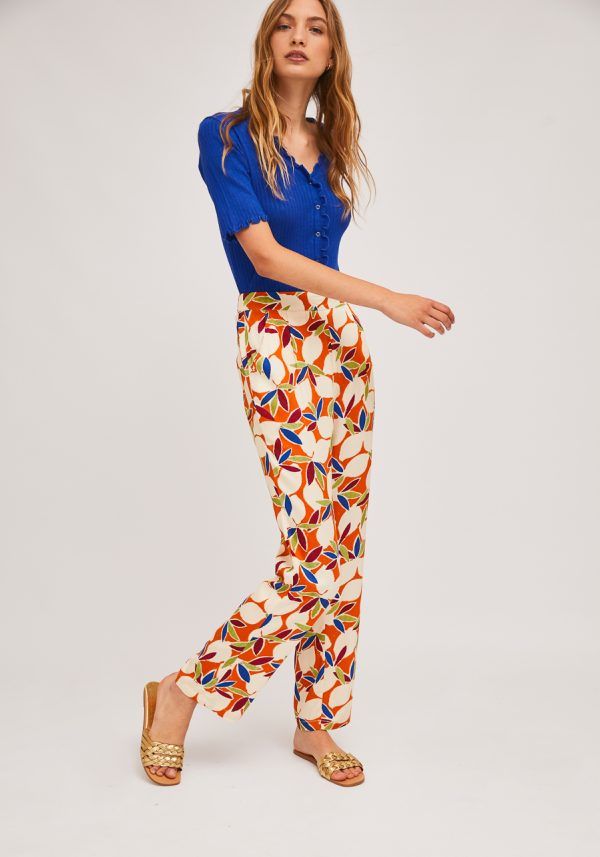 PANTALON ESTAMPADO FLORAL AZUL Y NARANJA