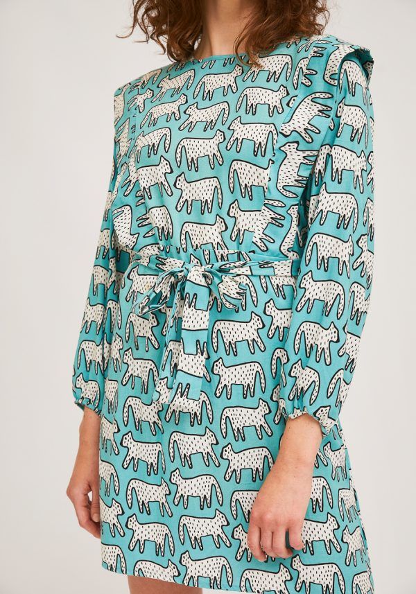 VESTIDO ESTAMPADO GATOS GREEN - Imagen 4