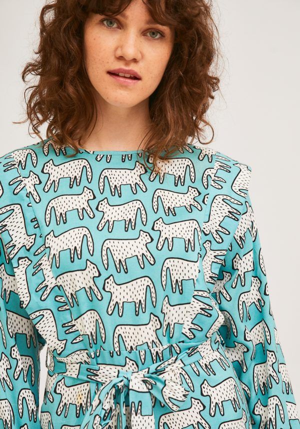 VESTIDO ESTAMPADO GATOS GREEN - Imagen 3