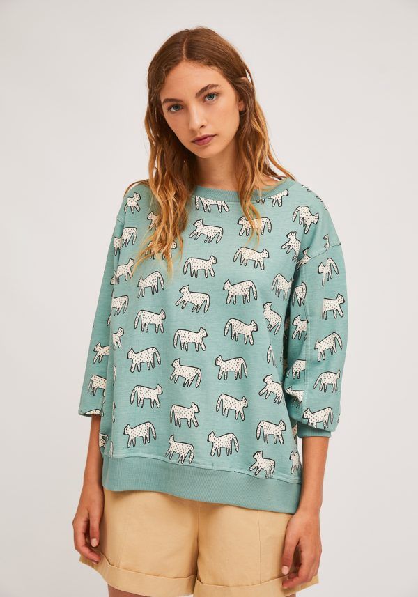 SUDADERA ESTAMPADO GATOS GREEN