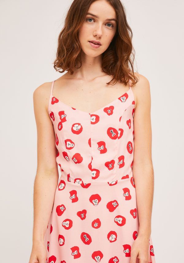 VESTIDO ROSA TIRANTES ESTAMPADO MONO - Imagen 4