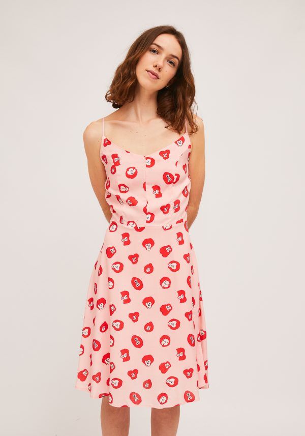 VESTIDO ROSA TIRANTES ESTAMPADO MONO - Imagen 5