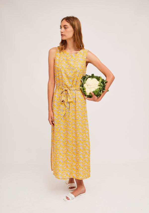 VESTIDO AMARILLO CON ESTAMPADO ABANICOS - Imagen 4