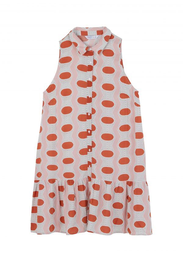 VESTIDO CAMISERO CON ESTAMPADO GEOMETRICO Y VOLANTE - Imagen 6