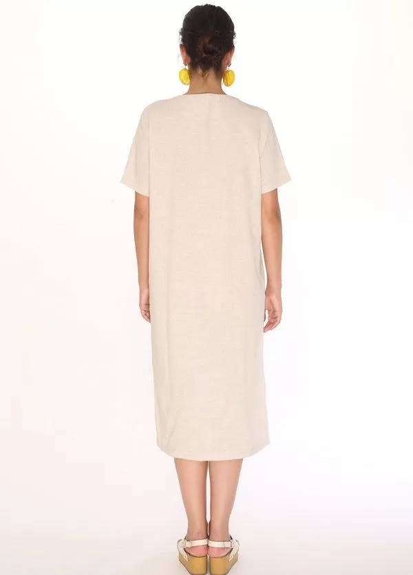 LINEN V-NECK DRESS CREAM