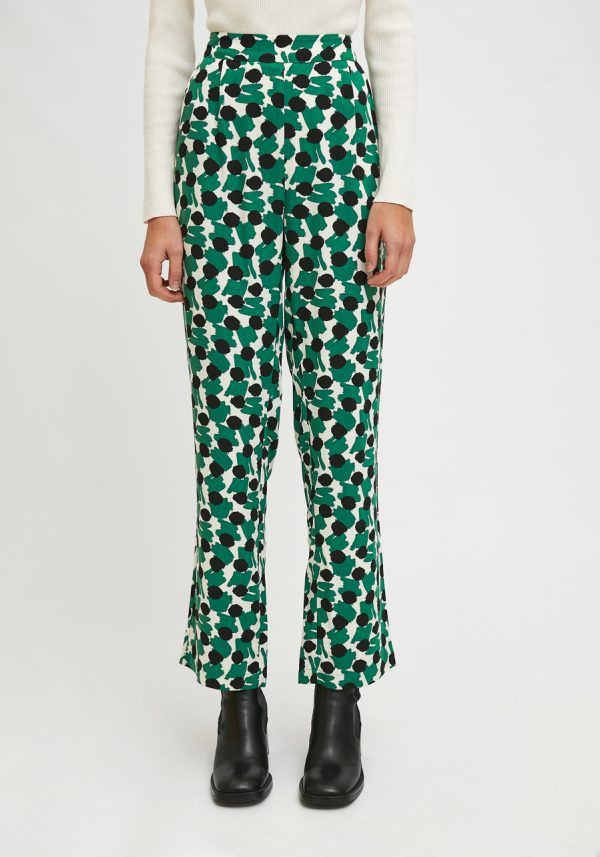 PANTALÓN RECTO FLUIDO CON ESTAMPADO GEOMÉTRICO VERDE - Imagen 2