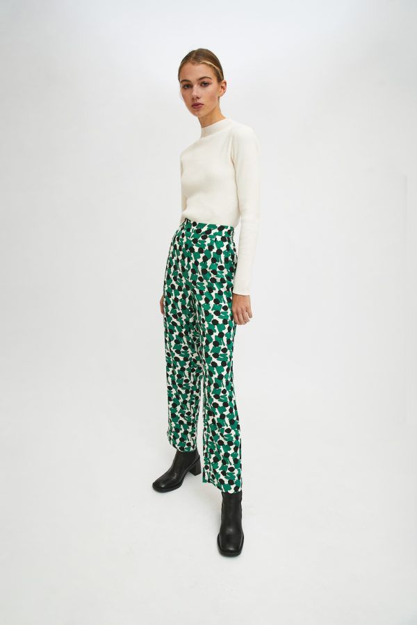 PANTALÓN RECTO FLUIDO CON ESTAMPADO GEOMÉTRICO VERDE - Imagen 4