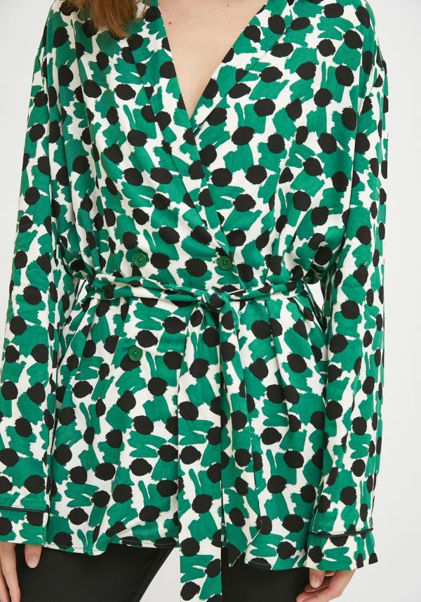 KIMONO CORTO FLUIDO CON ESTAMPADO GEOMÉTRICO VERDE - Imagen 3