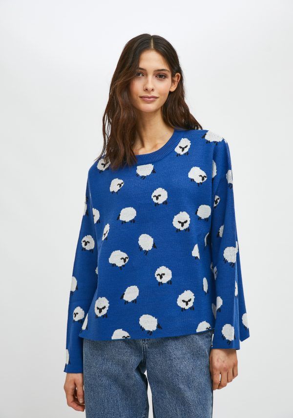 JERSEY DE PUNTO OVERSIZE DE CUELLO REDONDO CON ANIMAL PRINT DE OVEJAS