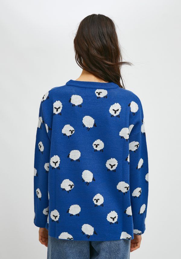 JERSEY DE PUNTO OVERSIZE DE CUELLO REDONDO CON ANIMAL PRINT DE OVEJAS