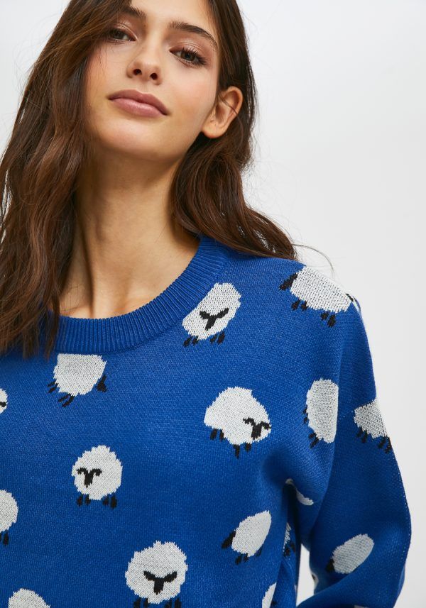 JERSEY DE PUNTO OVERSIZE DE CUELLO REDONDO CON ANIMAL PRINT DE OVEJAS - Imagen 2