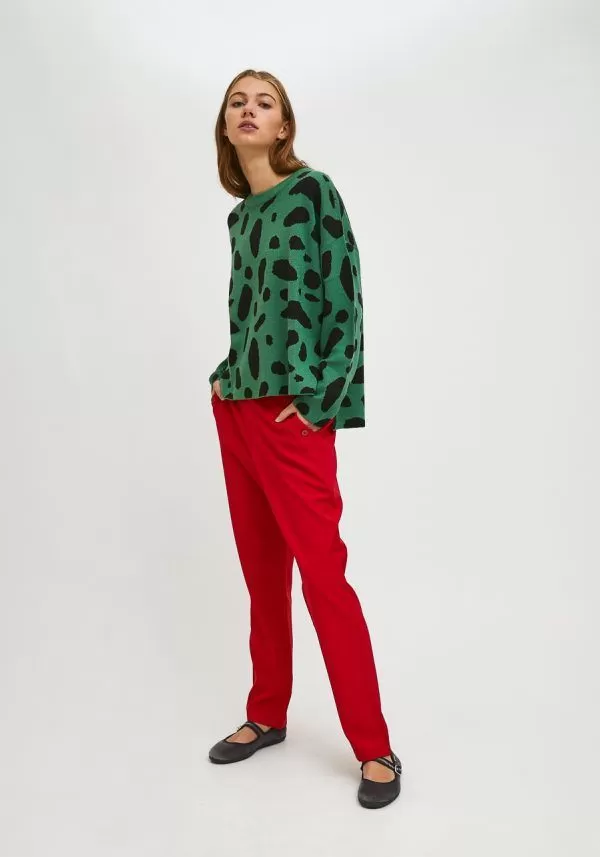 JERSEY DE PUNTO OVERSIZE DE CUELLO REDONDO CON ESTAMPADO DE GEOMÉTRICO VERDE