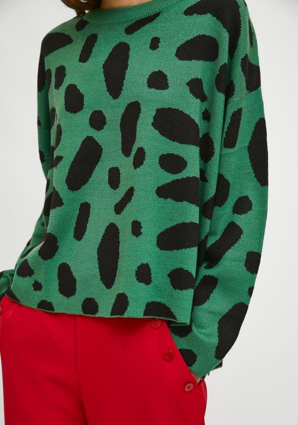 JERSEY DE PUNTO OVERSIZE DE CUELLO REDONDO CON ESTAMPADO DE GEOMÉTRICO VERDE - Imagen 2