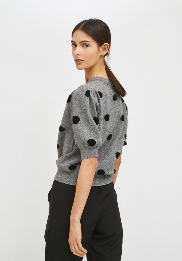 JERSEY DE PUNTO FINO DE MANGA CORTA CON ESTAMPADO DE LUNARES GRIS - Imagen 5