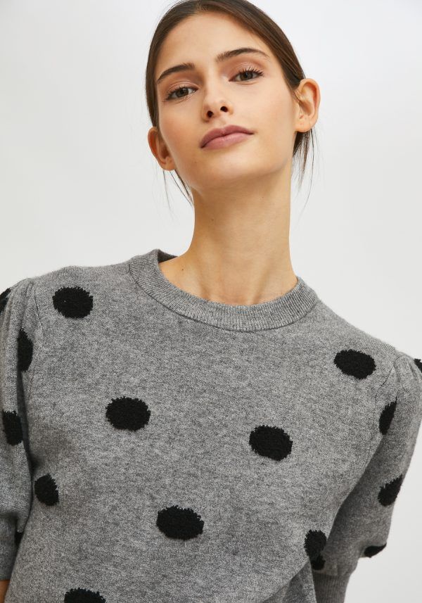 JERSEY DE PUNTO FINO DE MANGA CORTA CON ESTAMPADO DE LUNARES GRIS - Imagen 2
