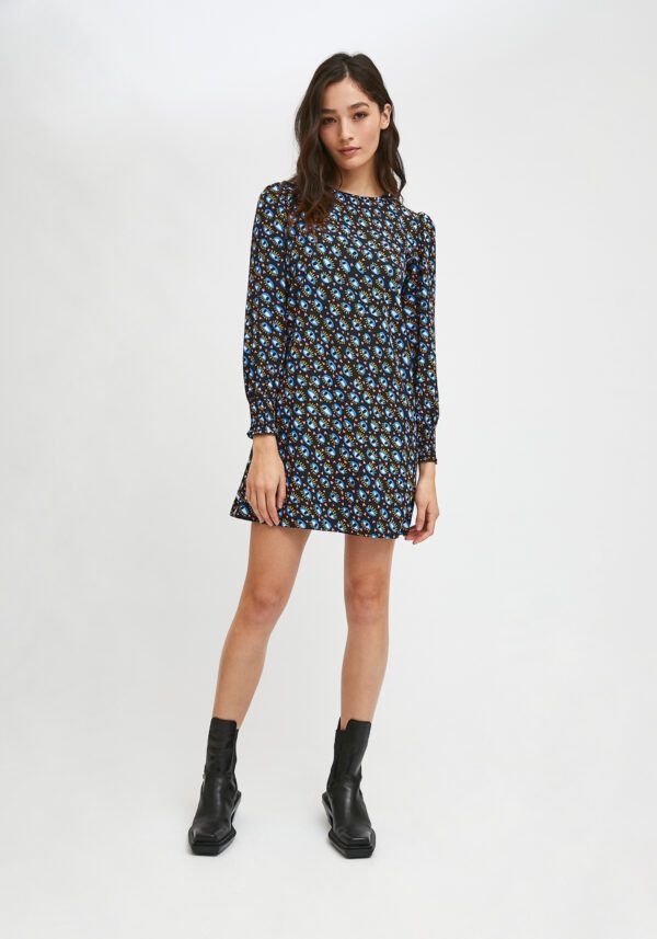 VESTIDO EVASÉ CORTO CON ESTAMPADO GEOMÉTRICO DE OJOS - Imagen 5