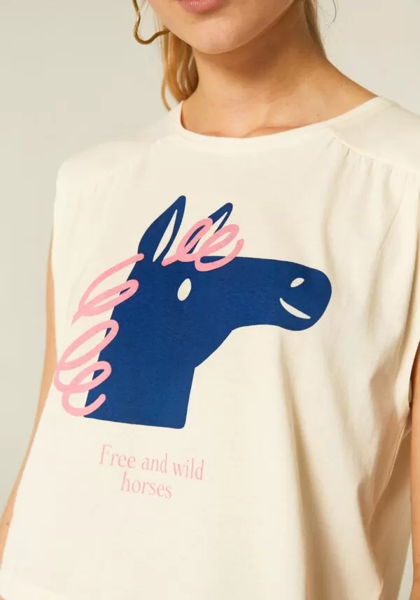 Camiseta corta sin mangas con estampado frontal de caballo. Compañía Fantastica