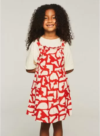 Vestido niña de color rojo con estampado geometrico de animales de Compañia Fantastica