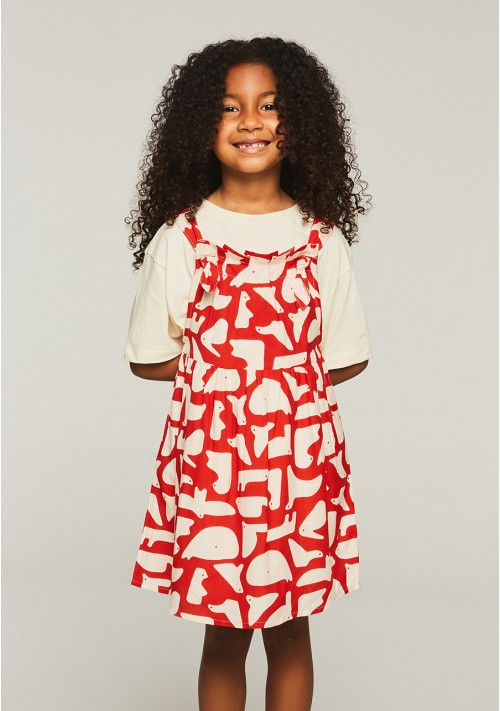 Vestido niña de color rojo con estampado geometrico de animales de Compañia Fantastica