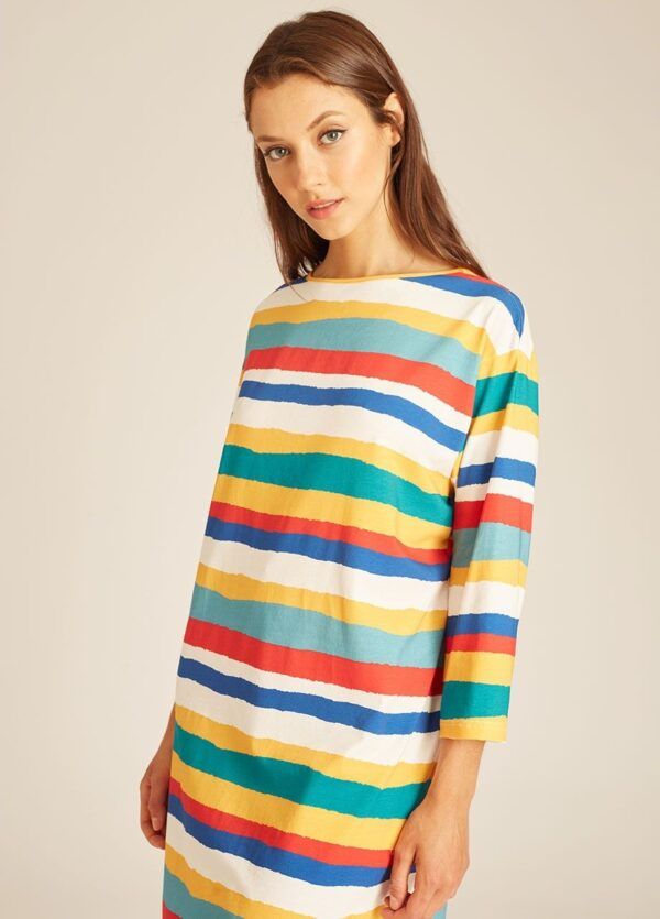 Knitted stripes dress long sleeve. Vestido de rayas multicolor, manga francesa.  Pepa Loves