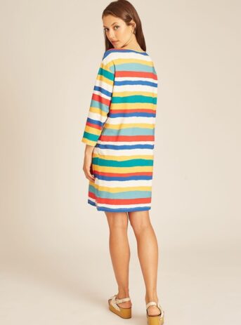 Knitted stripes dress long sleeve. Vestido de rayas multicolor, manga francesa.  Pepa Loves