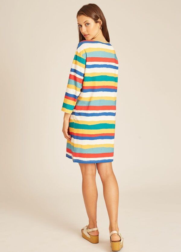 Knitted stripes dress long sleeve. Vestido de rayas multicolor, manga francesa.  Pepa Loves