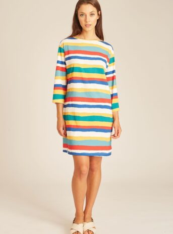 Knitted stripes dress long sleeve. Vestido de rayas multicolor, manga francesa.  Pepa Loves