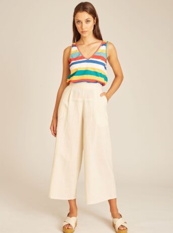 Ramie Culotte Cream. Pantalón ancho pesquero de color crema. Pepa Loves