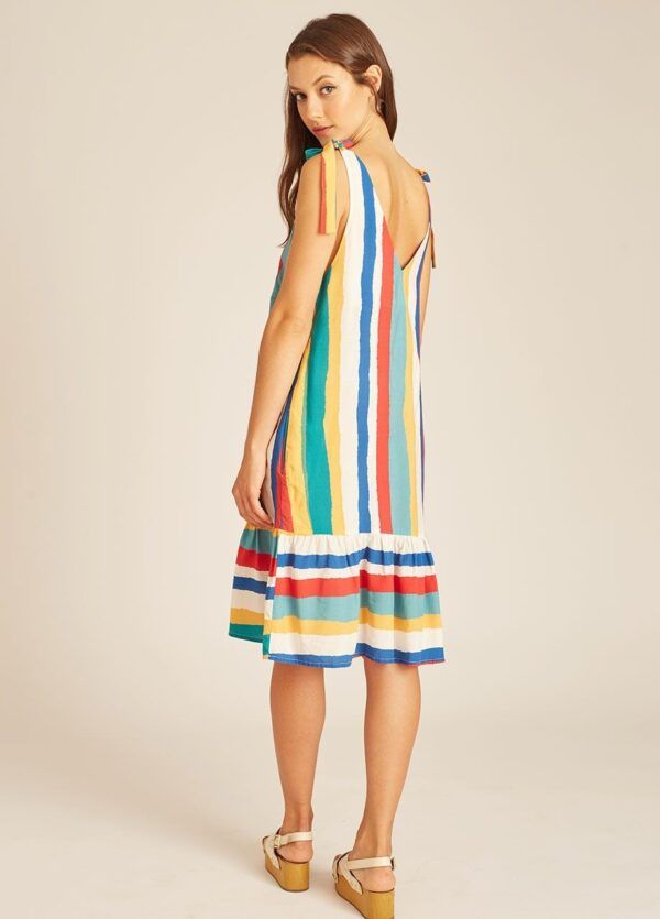 Stripoes Lace Up dress multicolor. Vestido de rayas verticales con lazos en los hombros. Multicolor. De Pepa Loves