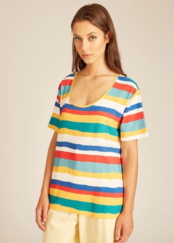 Stipes Tshirt Multicolor. Camiseta de rayas multicolor de manga corta. Pepa Loves coleccion Primavera 2022