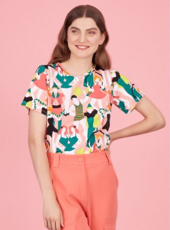 People Top. Camiseta de algodón estampada con cuello redondo y manga corta. Minueto Coleccion Verano 2022