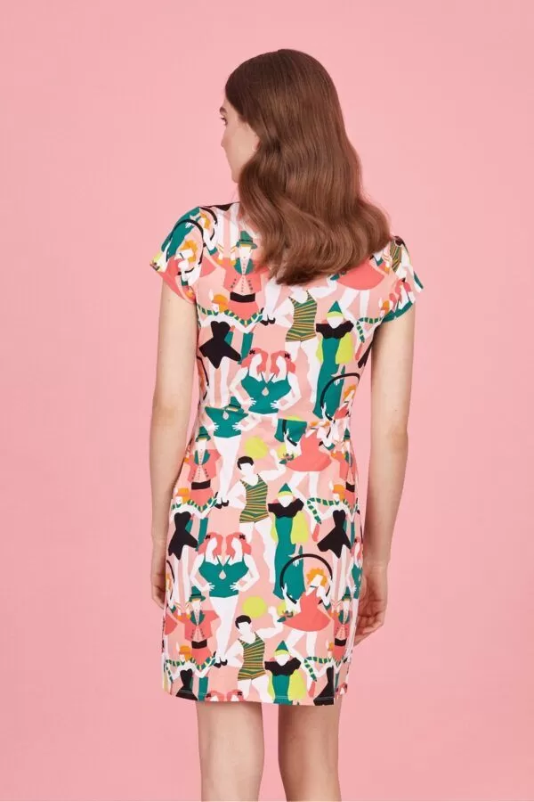 Showmen dress. Vestido de algodón con escote cruzado y manga corta. Coleccion Minueto Verano 2022