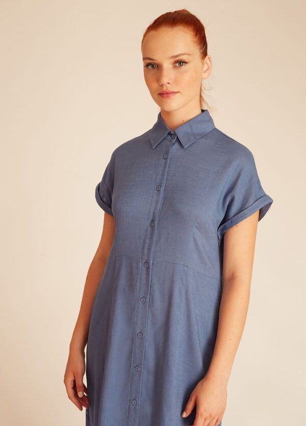 LINEN BUTTONED DRESS BLUE - Imagen 2