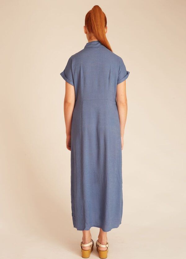 LINEN BUTTONED DRESS BLUE - Imagen 3