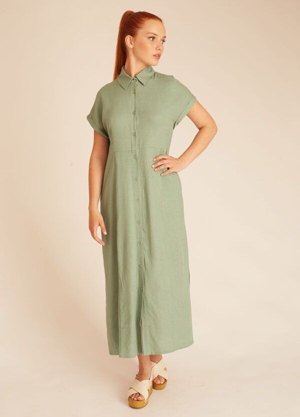 LINED BUTTONED DRESS GREEN