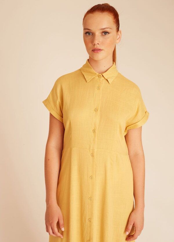 LINEN BUTTONED DRESS YELLOW