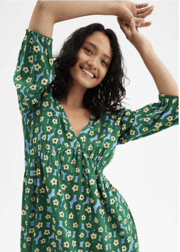 Vestido corto evasé de viscosa estampado floral - Imagen 3