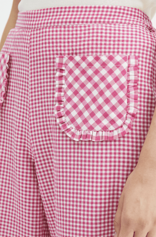 Pantalón ancho con estampado de cuadros vichy rosas - Imagen 3