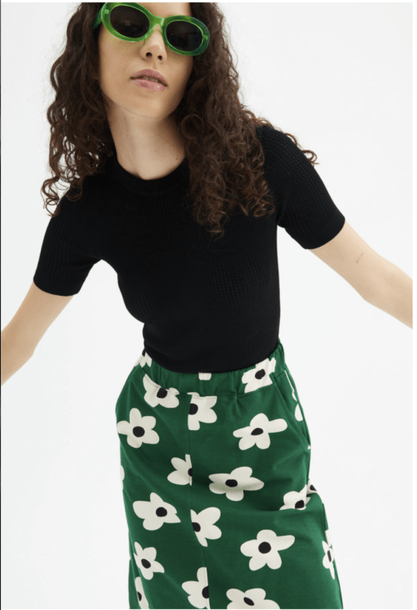 Falda midi de felpa con estampado floral