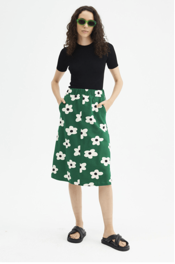 Falda midi de felpa con estampado floral