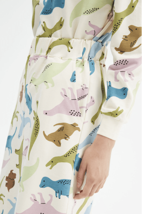 Falda midi de felpa con estampado de dinosaurios
