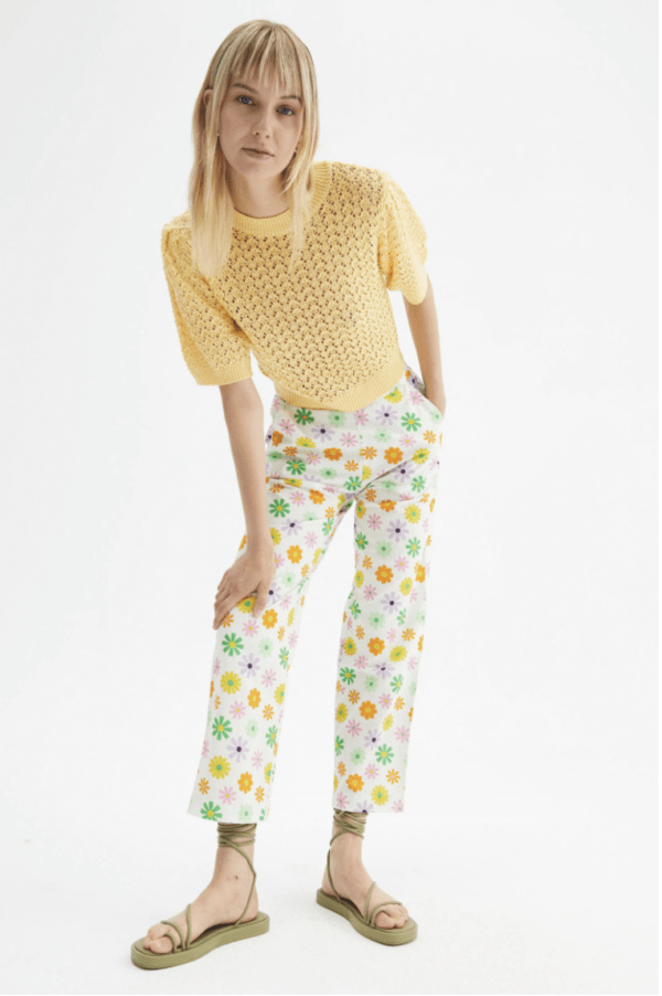 Pantalón fluido de tiro medio con estampado de flores - Imagen 2