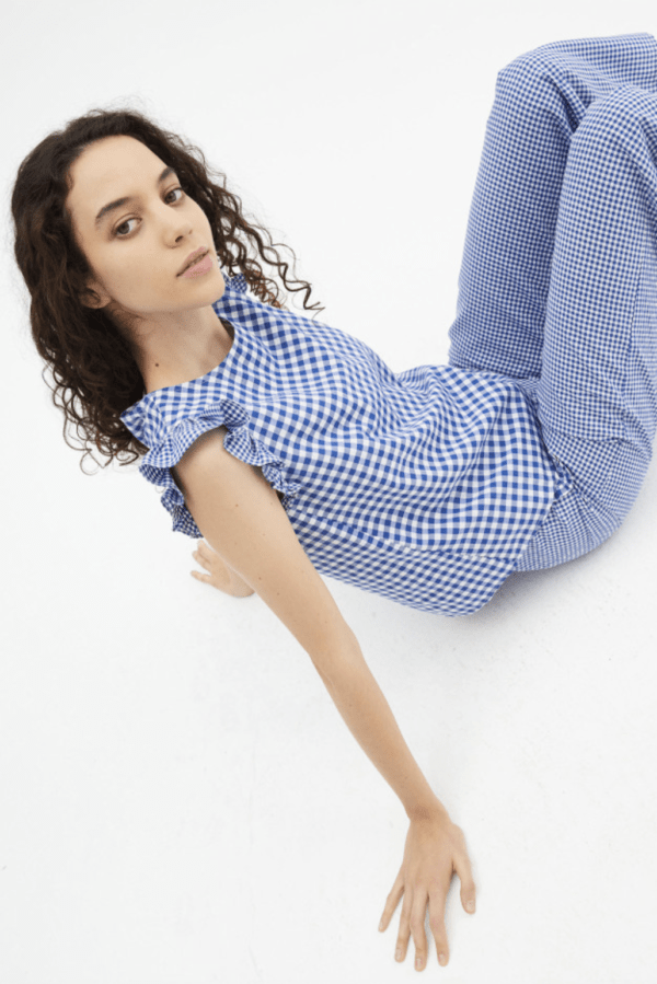Top con volantes y estampado de cuadros vichy azules - Imagen 2