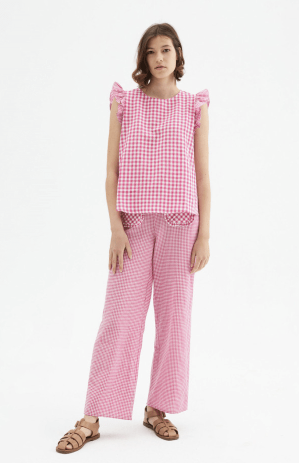 Top con volantes y estampado de cuadros vichy rosas - Imagen 2