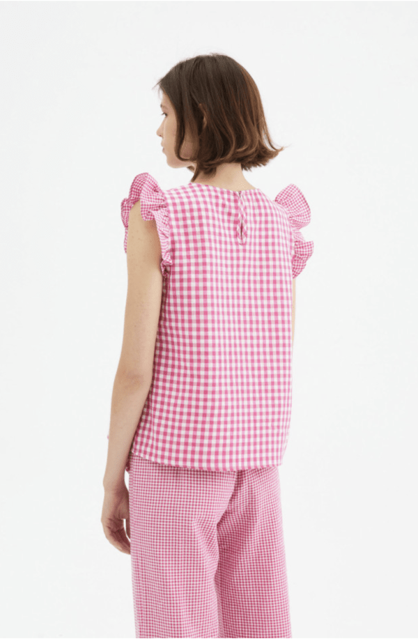 Top con volantes y estampado de cuadros vichy rosas - Imagen 4