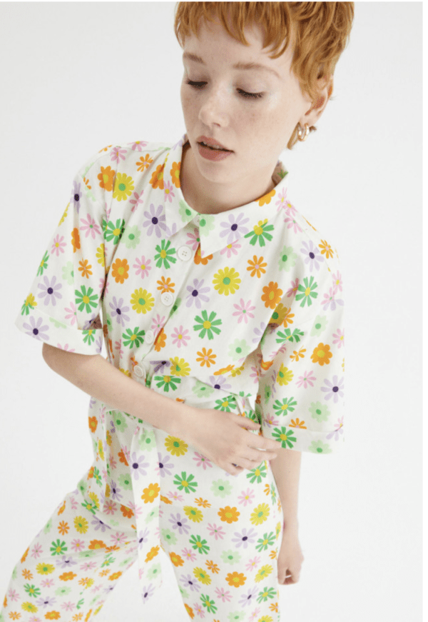 Mono largo camisero con estampado floral