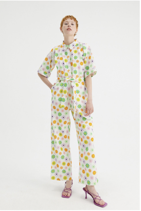 Mono largo camisero con estampado floral