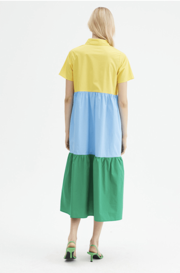 Vestido midi camisero en popelín color block - Imagen 3